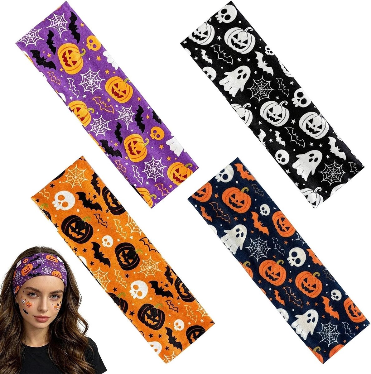 Halloween Haarbanden voor Vrouwen - 4 Stuks Pompoen Kostuum Accessoires voor Feestjes