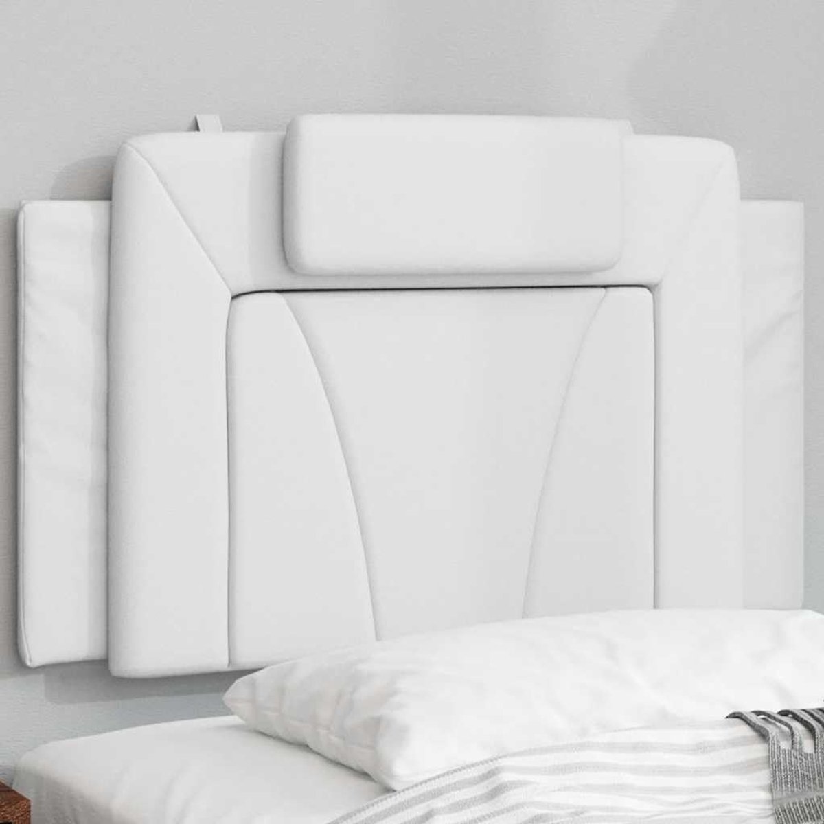 Hoofdbordkussen van kunstleer wit 90 cm met ritssluiting, zachte spons, rugsteun voor bed, universele gordelhouder