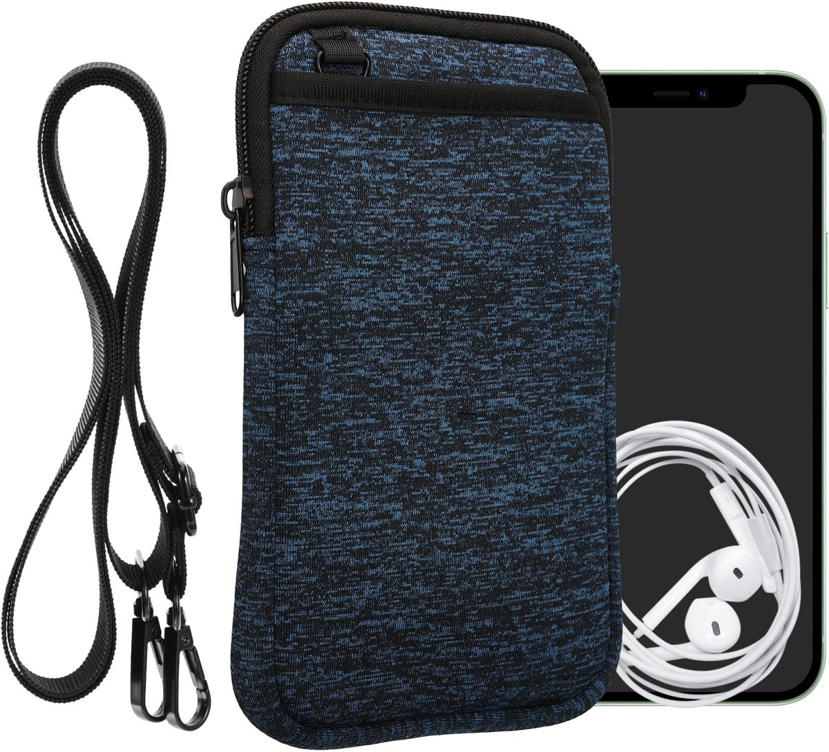 kwmobile Telefoontasje geschikt voor XXL - 7" - Universeel smartphone hoesje van neopreen - Met telefoonkoord - In deep ocean / zwart