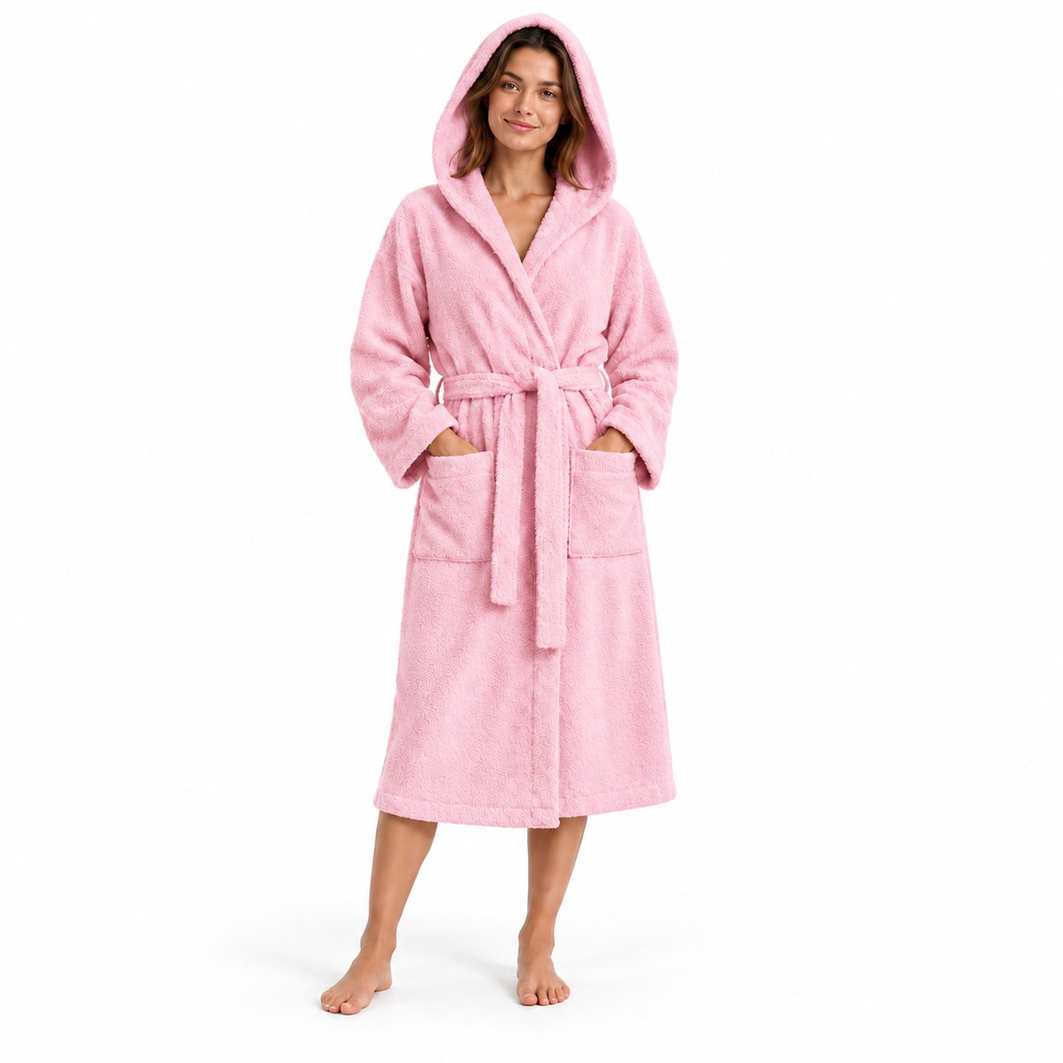 The Linen Room Badjas met Capuchon – 100% Egyptisch Katoen – 420 GSM – Unisex XXL– Poederroze