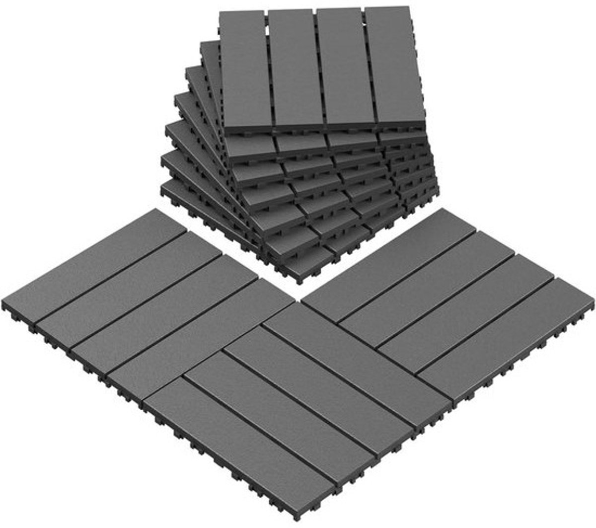 In elkaar grijpende terrastegels - Buitenvloer voor balkon - Voor terrasaanleg - Antislippatroon - 24 stuks - Grijs