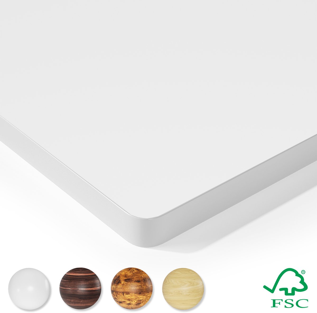 Devoko Bureaublad 160 x 80cm – 25 mm Eendelige FSC-Spaanplaat – R20-Hoeken – Wit