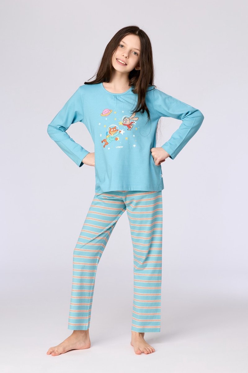 Woody pyjama meisjes/dames - blauw - ruimteprint - 262-10-PLG-S/824 - maat 116