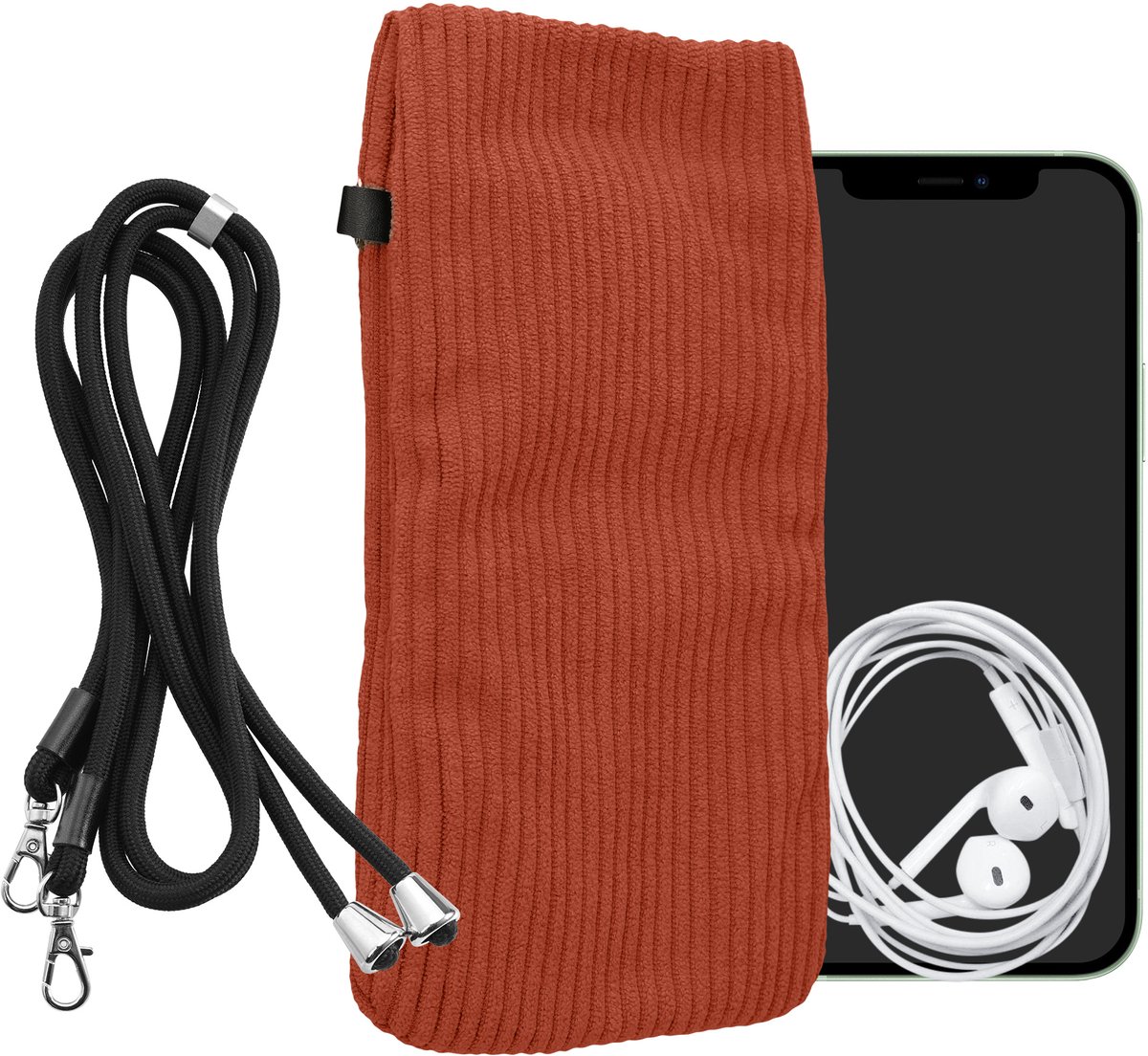 kwmobile Telefoontasje geschikt voor XL - 6,7/6,8" smartphone - Universeel smartphone hoesje van corduroy - Met telefoonkoord - In roestoranje