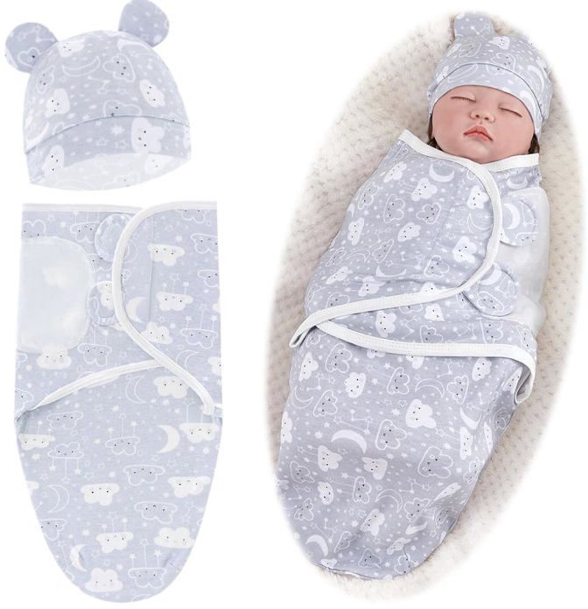 Inbakerdeken van puur katoen, grijs, voor baby's van 0-6 maanden.