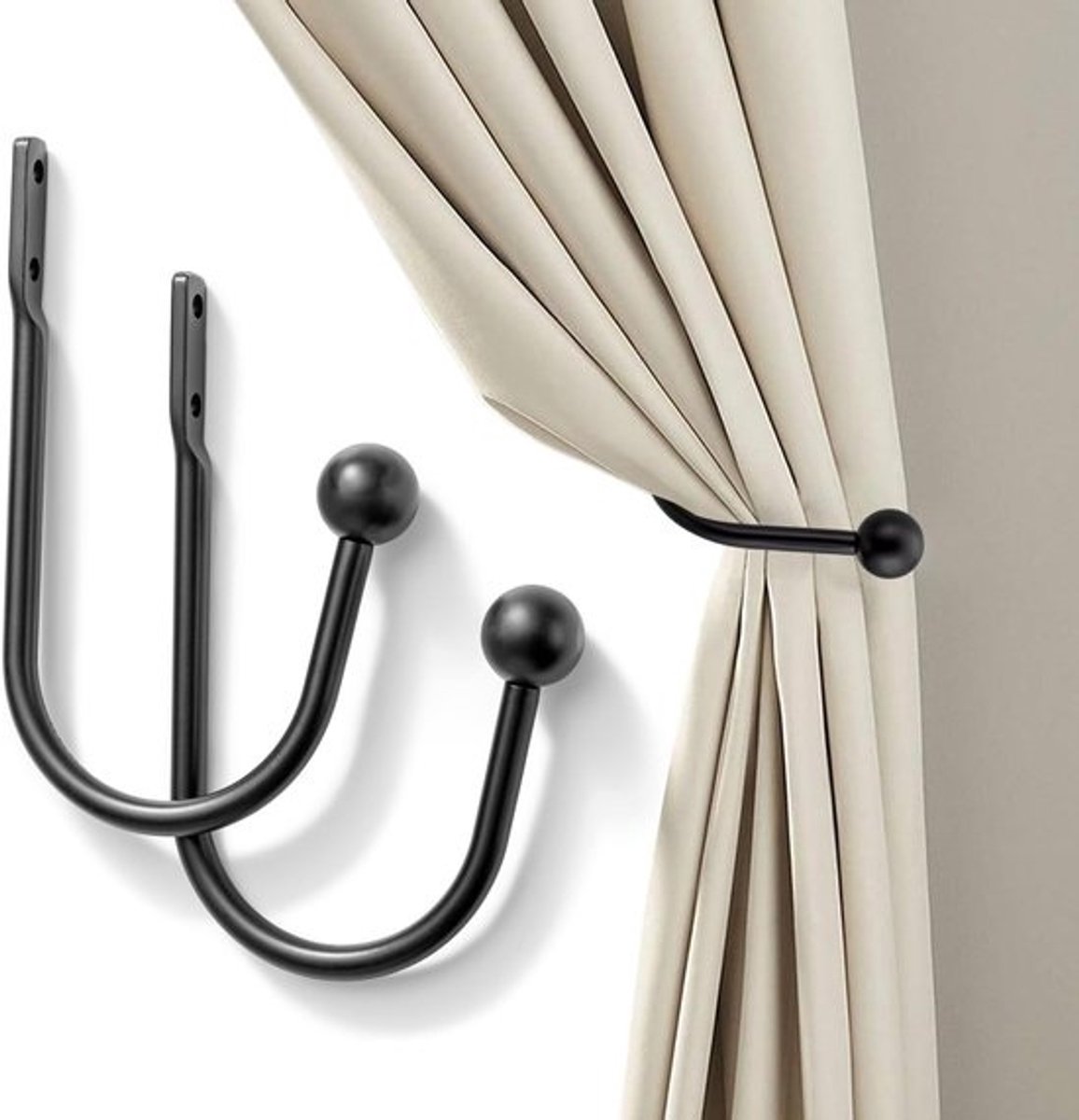 Gordijnhouderset - Wandgordijnhaken - Voor het ophangen van raambekleding - Zwaar metalen ontwerp - 15 cm lang - Zwart