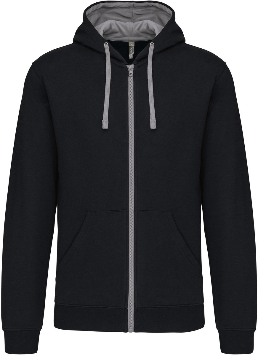 Hoodie Heren met Rits – Vest met Capuchon en Steekzakken – black / fine grey – M