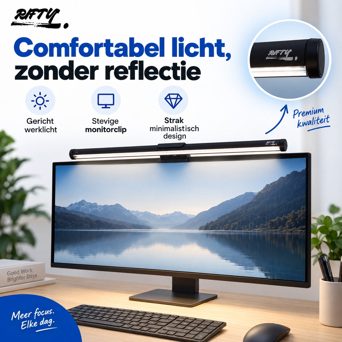 Rifty Monitor Light Bar - Monitor Lamp USB Dimbaar - Schermbalk Beeldscherm Lamp - 5 Kleurtemperaturen - Anti Reflectie - Oogvriendelijke Bureauverlichting voor PC, Laptop, Thuiswerken & Gaming thumbnail 5