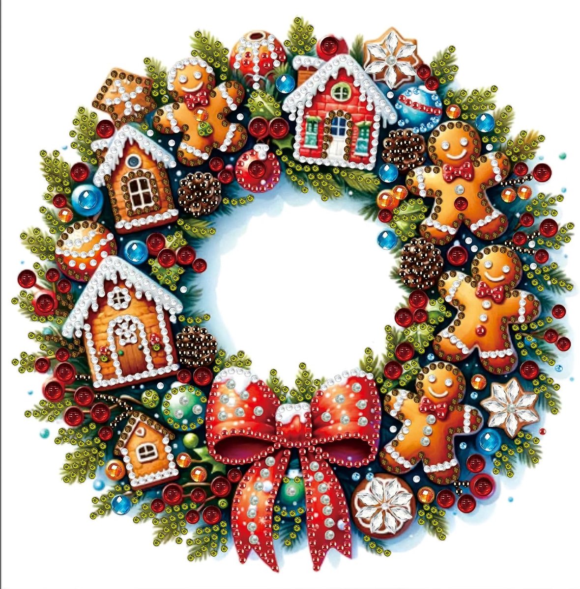 5D kerstkrans parel diamant kunst kit, parel schilderij kit peperkoek diamant kunst kit voor volwassenen kristal schilderij met speciale vorm steentjes schilderij canvas home gift 30 x 30 cm