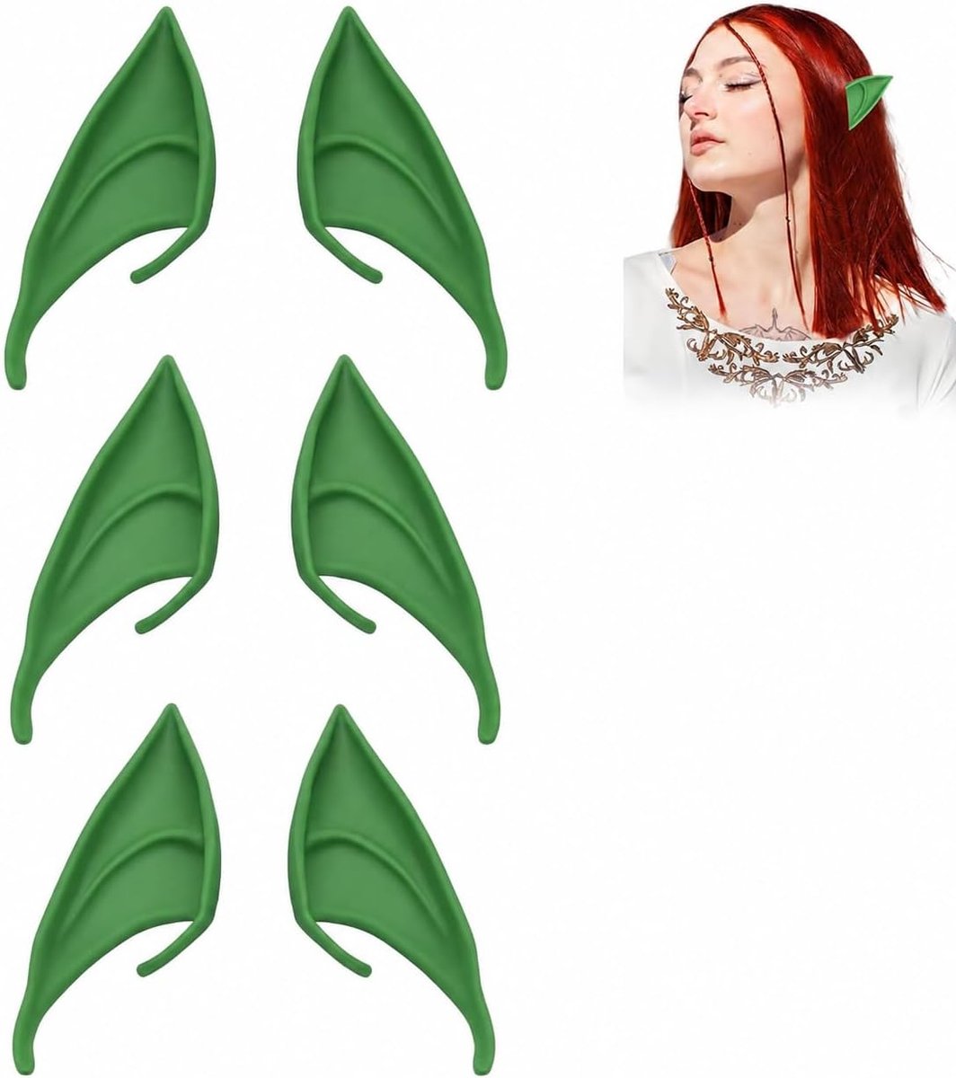 Elfenoren cosplay set – 3 paar 12 cm latex fantasy oren accessoires voor verkleedfeest, Halloween, carnaval, themafeest, unisex herbruikbaar kostuum accessoire