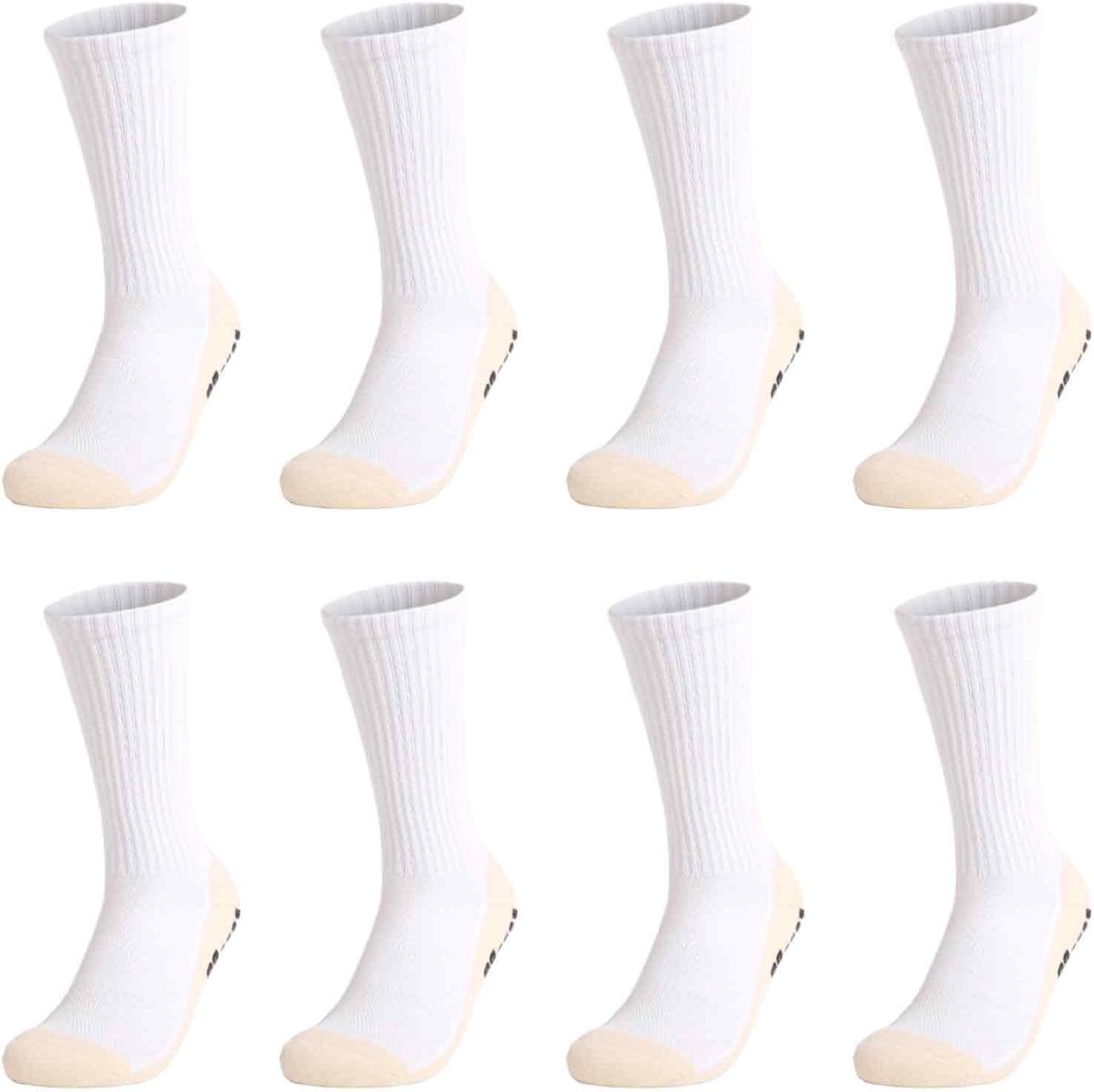 Set van 4 voetbalsokken voor heren, antislip, wit, ademende sportsokken van katoen, voor voetbal, basketbal, tennis, hardlopen, prestaties met grip, maat 38-45