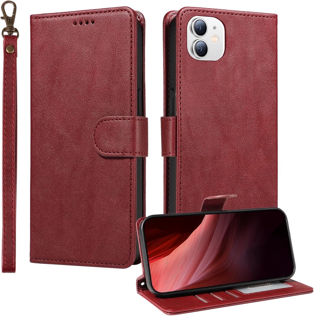 Hoesje voor iPhone 12 Mini, PU Lederen en RFID-blokkering, Portemonnee Beschermhoes voor iPhone 12 Mini, Rood