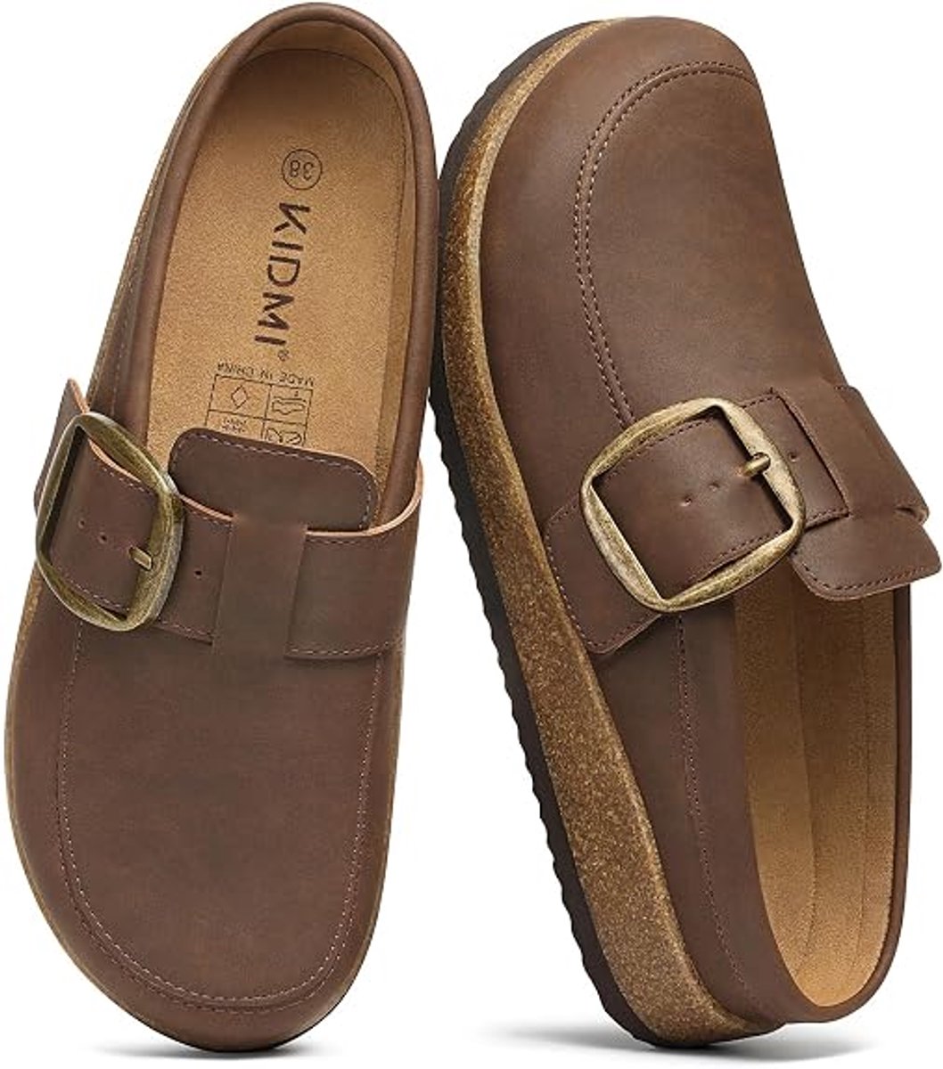 Homaxy - Unisex clogs – PU – Comfort slippers – Houten clogs - Bruin - 37 - Geschikt voor een voetlengte van 23.4cm