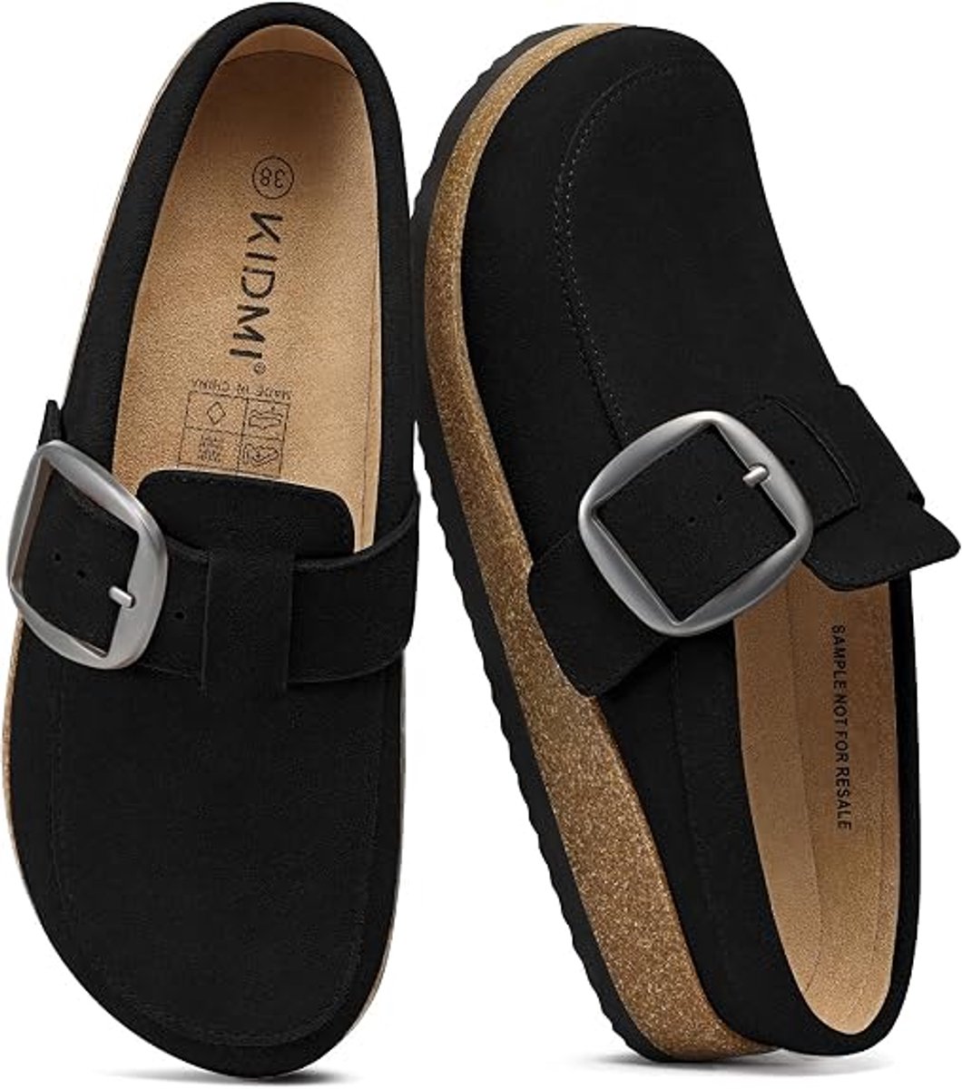 Homaxy - Unisex clogs – Suède – Comfort slippers – Houten clogs - Zwart - 36 - Geschikt voor een voetlengte van 22.8cm