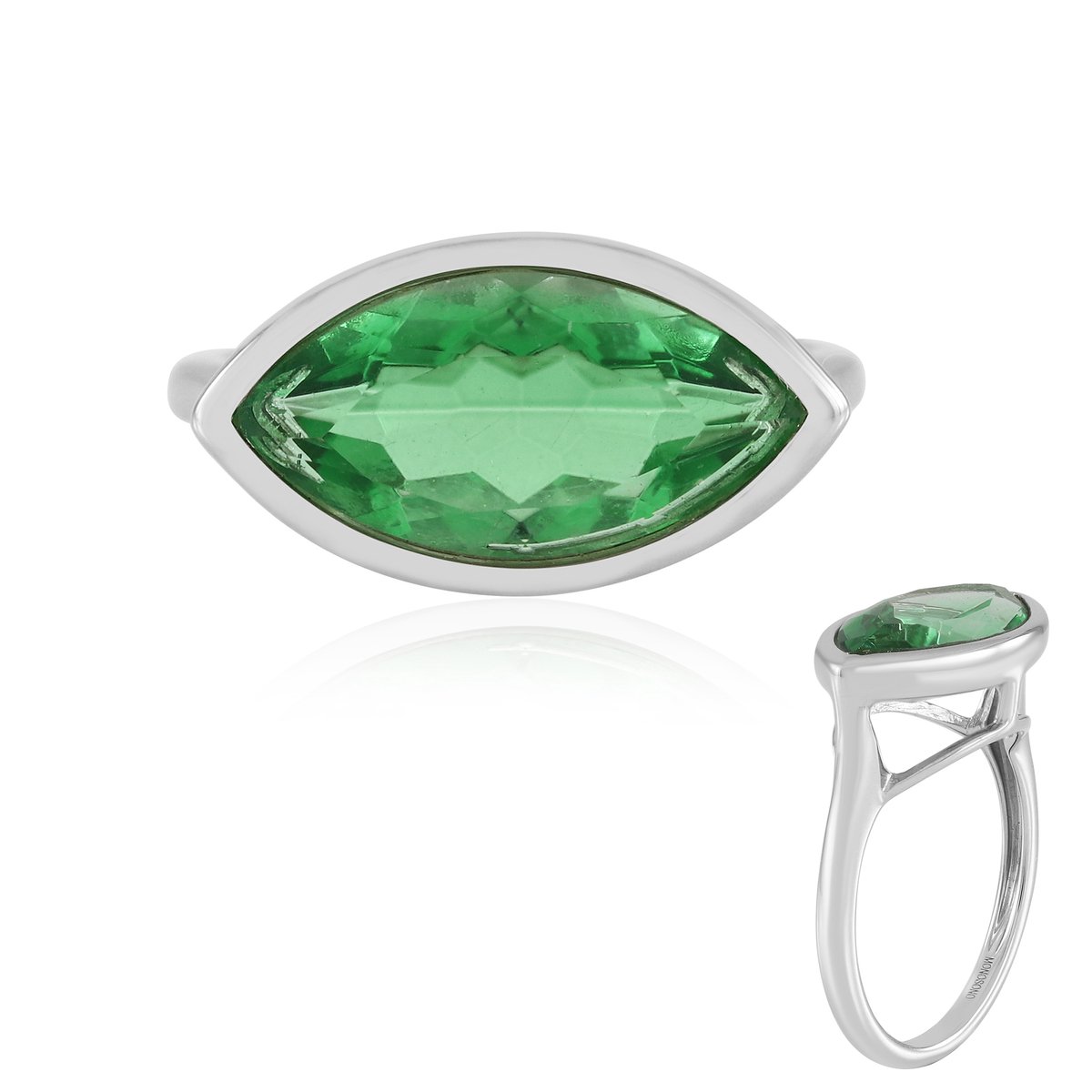 Cavill - Marquise geslepen smaragdgroene kwarts ring - 3,49 ct - 925 Sterling Zilver - Platina coating - Elegante damesring
