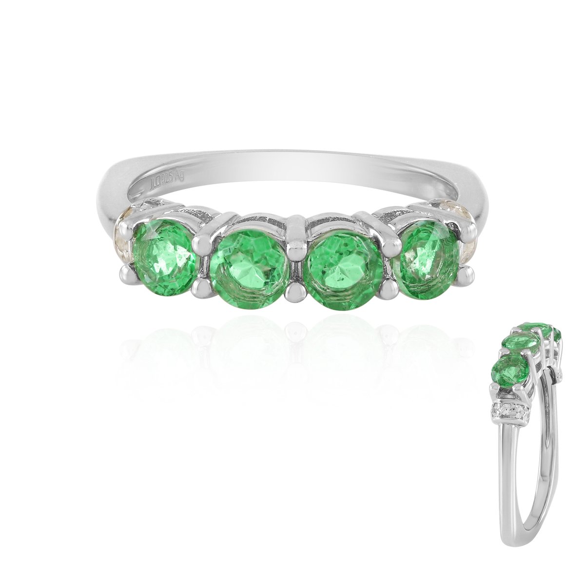 Cavill - Ring 925 Sterling Zilver Platina Gecoat - Smaragdgroene Braziliaanse Kwarts 0,91ct - Zirkonia Pavé 0,068ct - Rond Geslepen