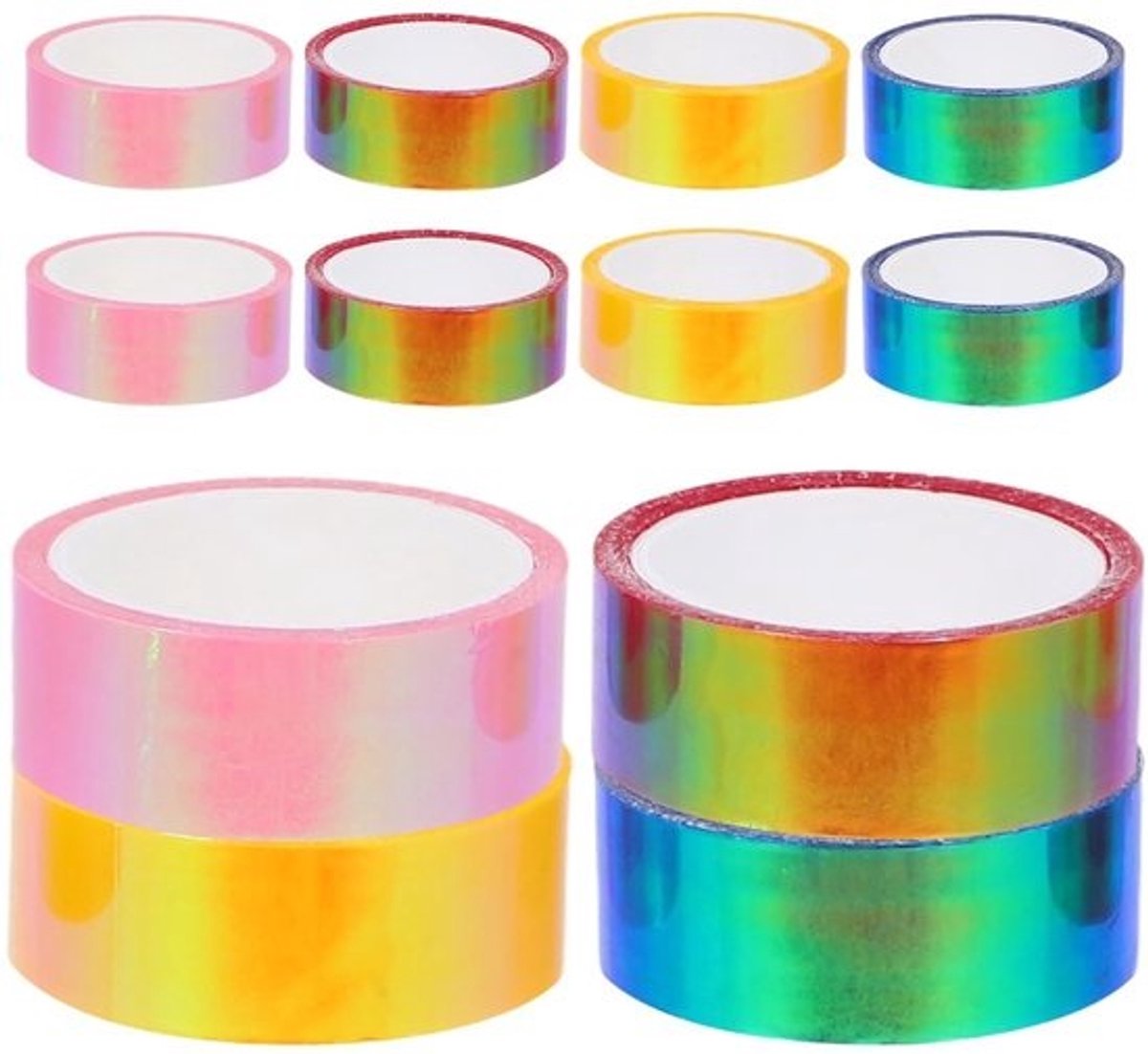 Shopcentral - Regenboogkleurige plakband - Kleurrijke tape - Ideaal voor creatieve projecten - 12 rollen - Waterbestendig - Geschikt voor cadeaus - Geschikt ..
