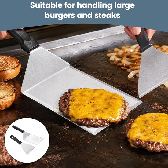 Spatels, roestvrij staal, grillspatel met schraper, pizza-deegschraper voor hamburgers en gasbarbecue — afbeelding 4