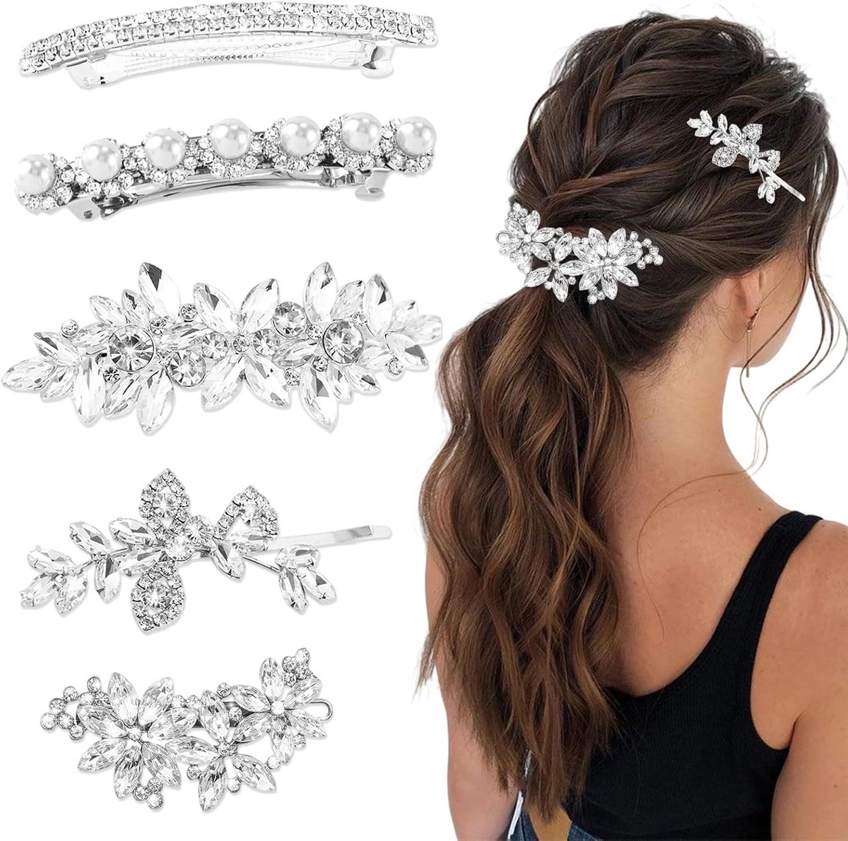 Haarspelden, haaraccessoires voor bruiloft, haarspelden, decoratieve broches, bloemen, hoofdtooi voor bruiloften, kristallen haarspelden voor bruiden en dagelijks gebruik
