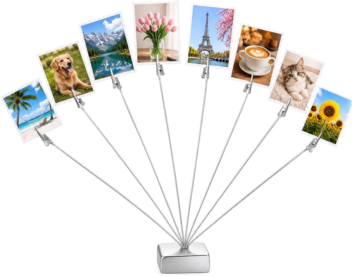 Fotohouder met 8 klemmen metalen fotostandaard notitieblok