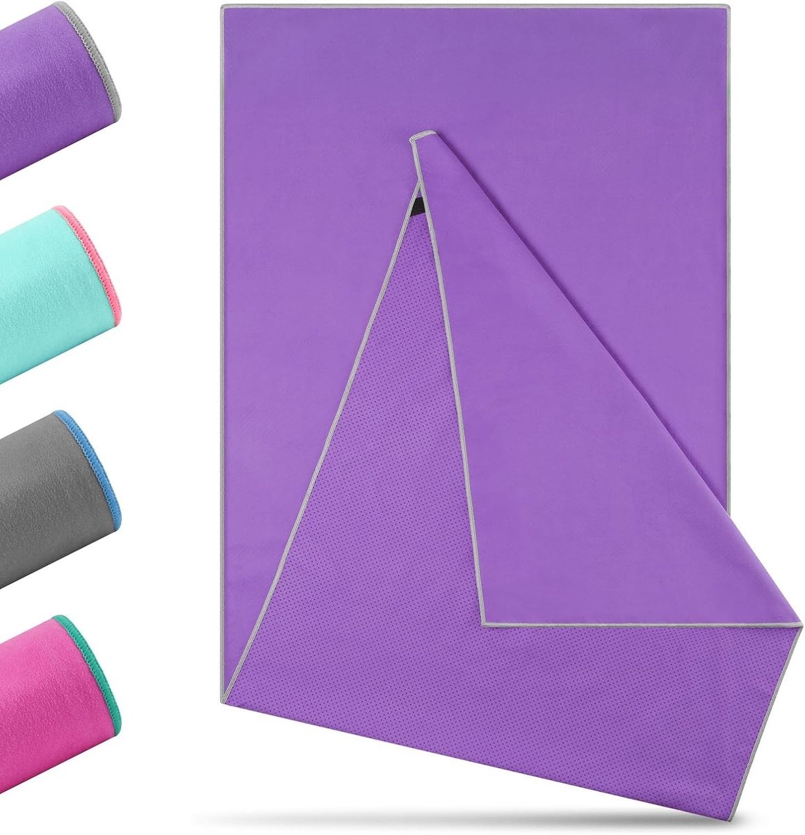Yoga handdoek antislip in paars-grijs, ideaal voor yoga en fitness, 185 x 65 cm