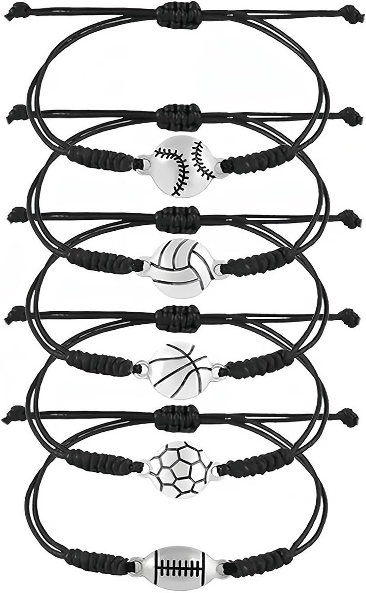 Pack of 5 Football Bracelets, Sports Bracelet, Braided Adjustable for Children, Girls, Boys, Football Gadget for - ShopVlot