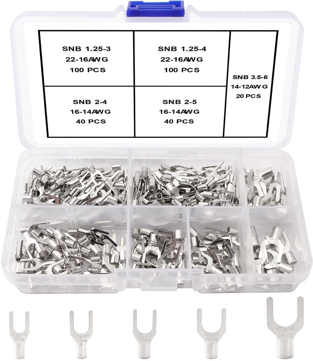 300 Pcs Non-Insulated Fork Wire Terminal Kit, Fork Cable Shoes, Tinned Copper Clamps, for Electrical Wiring in Car and - ShopVlot