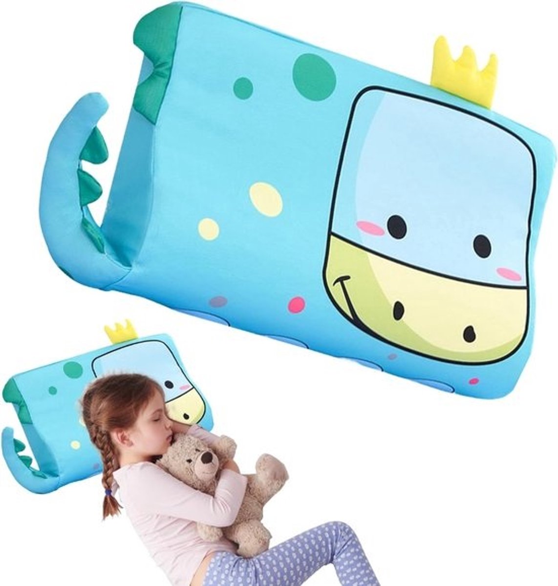 Ergonomisch kinderkussen 44 x 25 cm, ademend en zacht kussen met kawaii-dierontwerp, verwijderbare hoes en ideaal voor kinderen