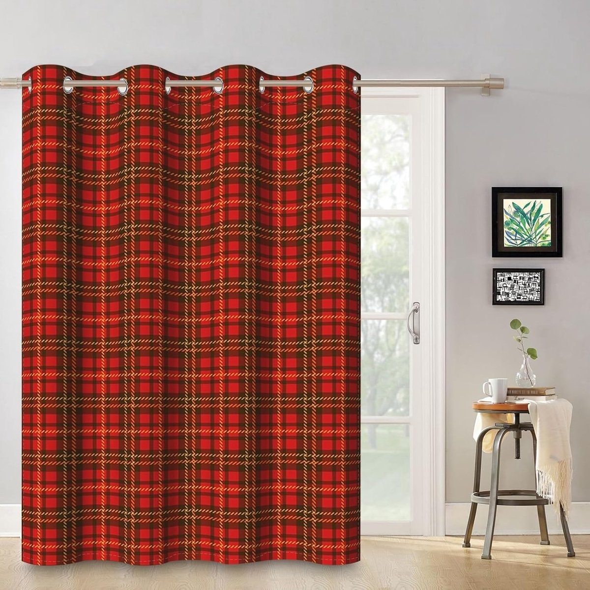 42 x 63 Inch Checked Curtain with Eyelets Red Black Yellow Tartan Modern Decorative Farm Country Christmas Thermal - ShopVlot
