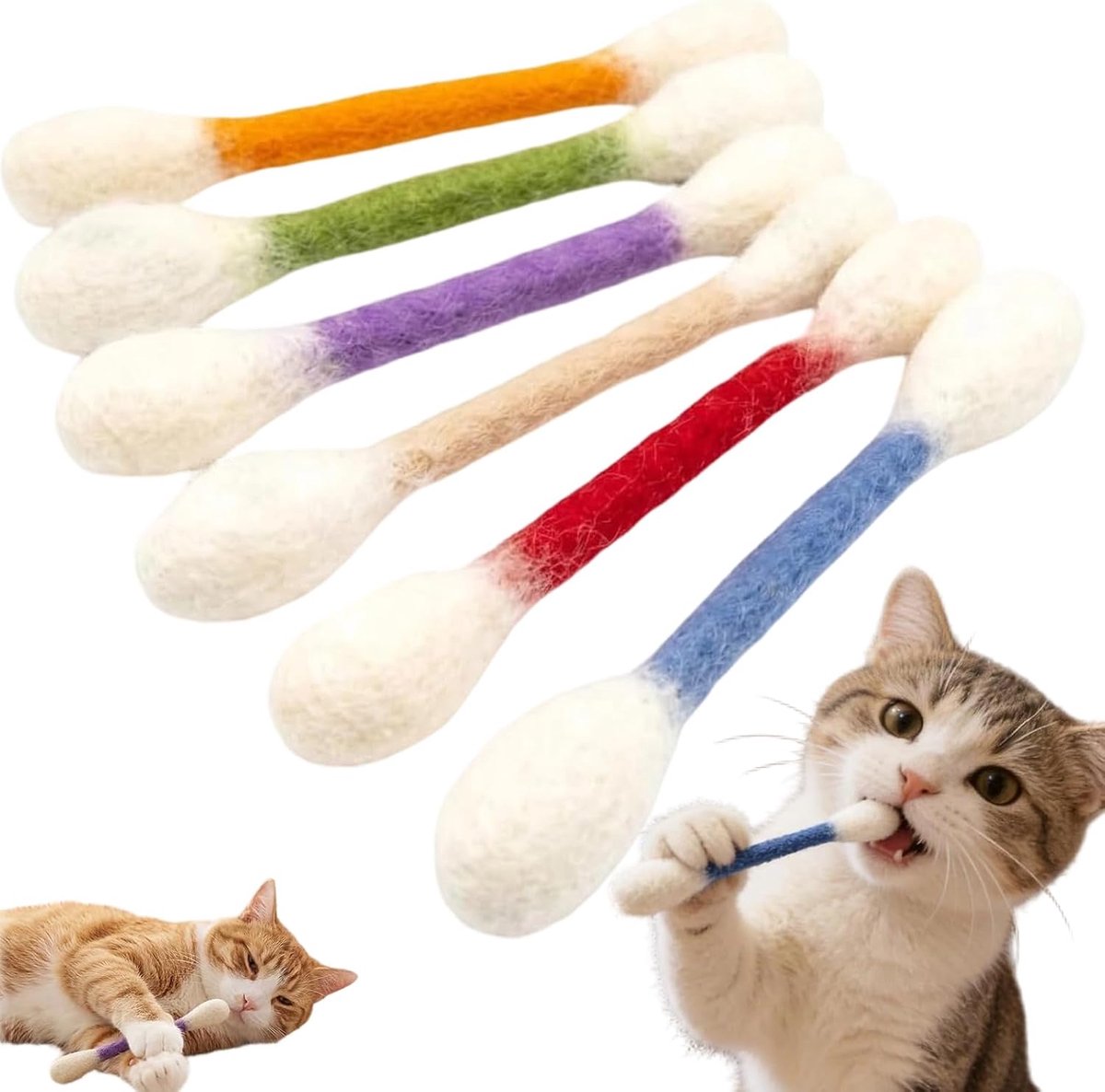 SnelShoppen - Kattenkruidsticks voor Katten - 6 Stuks Kauwspeelgoed met Natuurlijke Kattenkruiden - Enorme Wattenstaafjes - Tandverzorging en Speelple