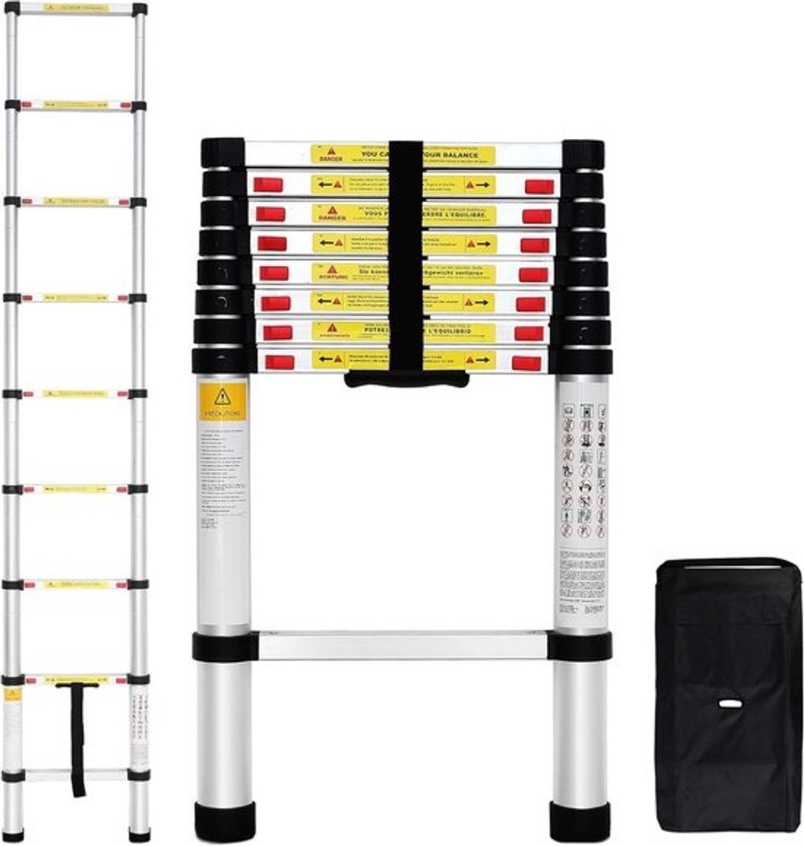 Telescopische ladder - Opvouwbare ladder - Voor klussen in huis - Lichtgewicht en draagbaar - 2,6 meter - Zilver