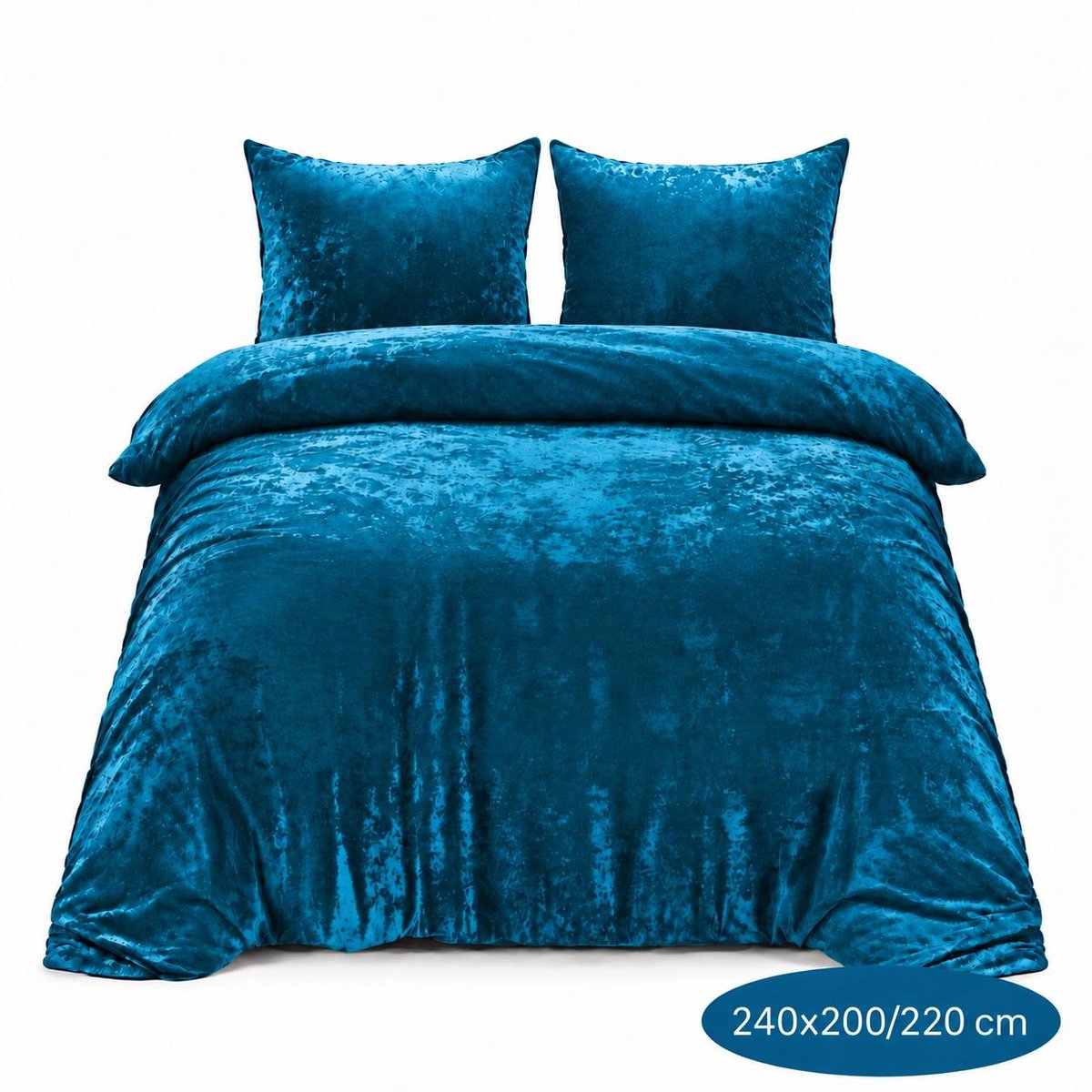 Roden Blue - Crushed Velvet Dekbedovertrek - 240x200/220 - Tweepersoons - Petrol - Luxe Velours - Extra Zacht - Incl. 2 Kussenslopen