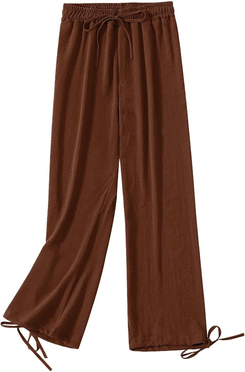 Damesbroek met hoge tailleband met wijde pijpen, casual broek, elastisch met trekkoord