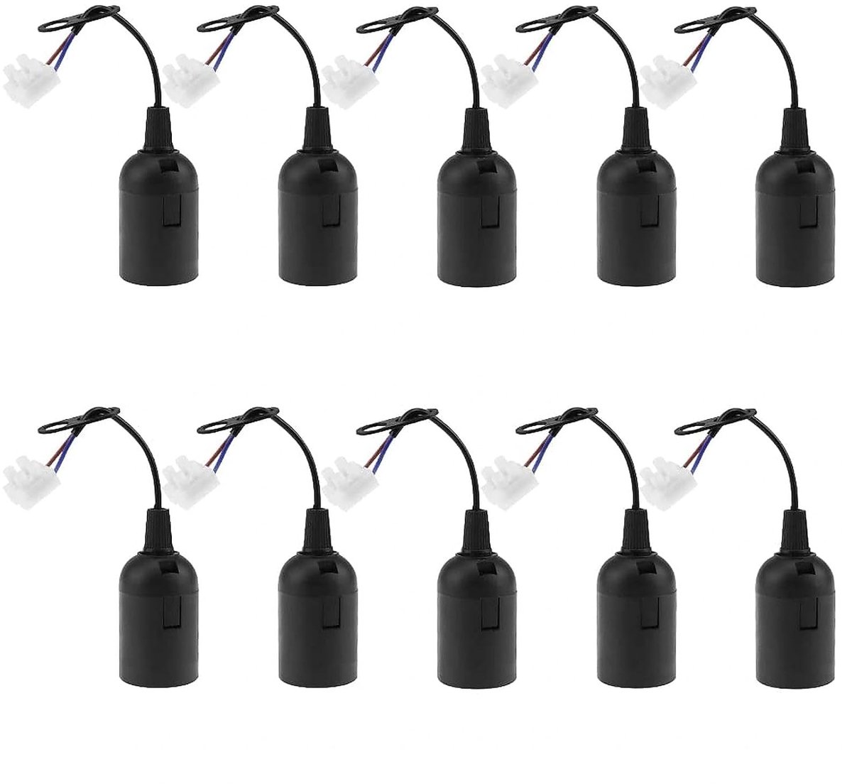 10 stuks E27 reservefitting 4A 250V lampfitting met kabel (max.60W) zwarte renovatiefitting bouwplaatsfitting | Bouwrenovatie-fitting met kabel, hanglampfitting voor ledlampen (max. 60 W) - zwart