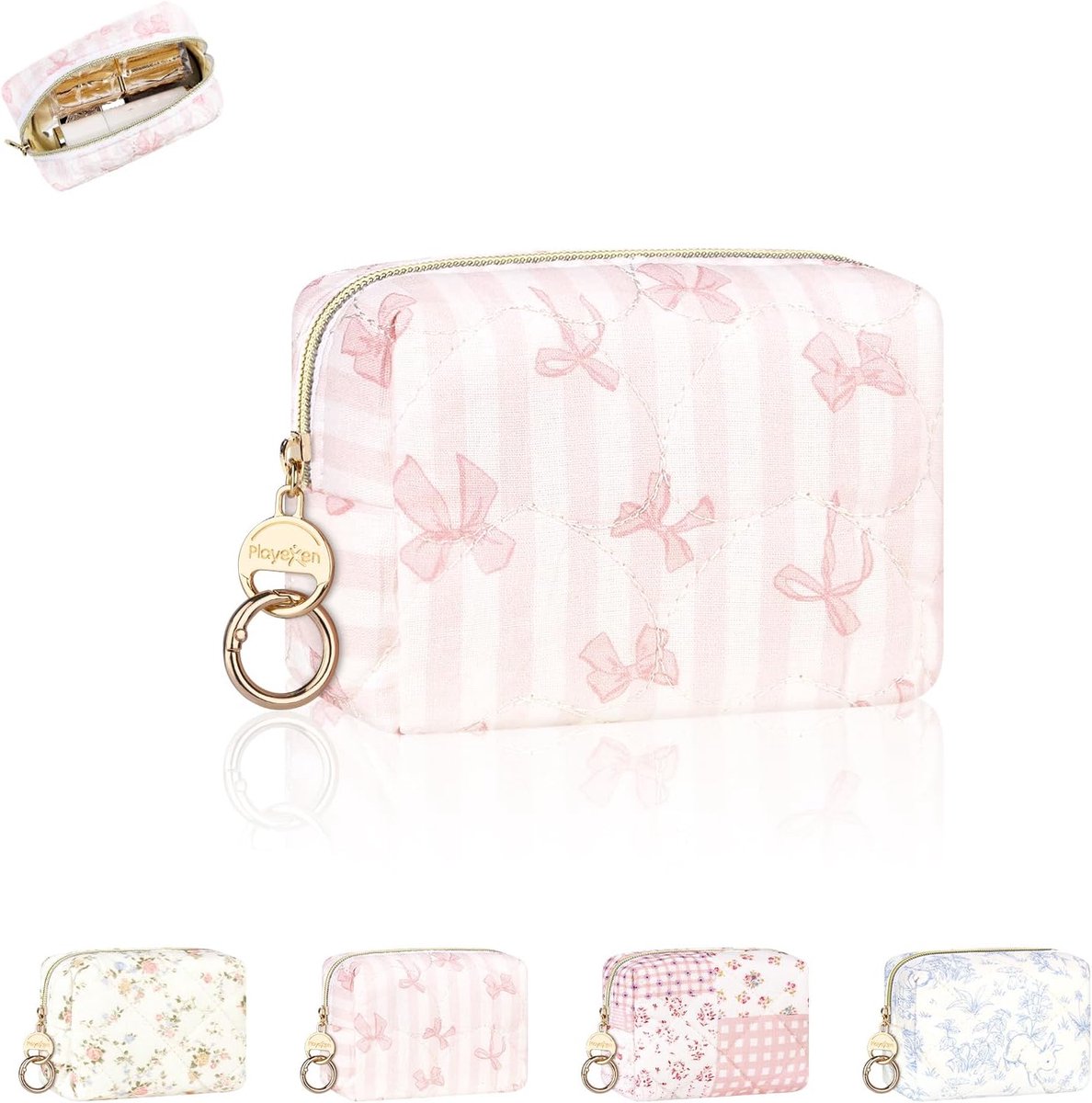 Mini-make-uptas 11 x 5 x 8 cm - Polyester - Roze vlinderdas - Ideaal voor lippenstiften - ShopVlot