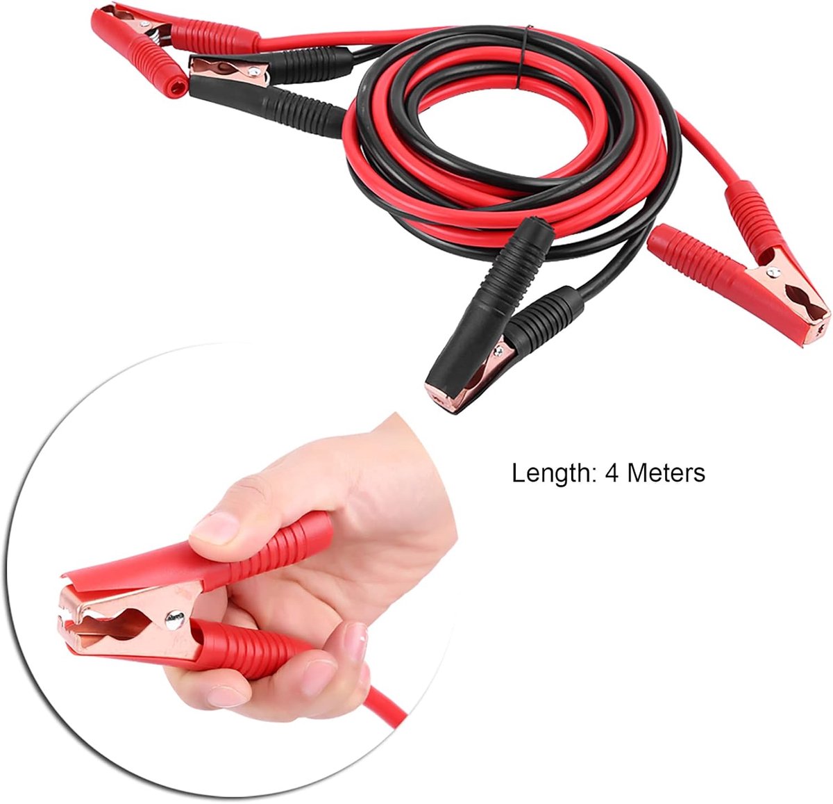 SnelShoppen - 4m 2200A Startkabel Auto - Krokodilklemmen Booster Accu Kabelset - Intelligente Acculader - Zwart Rood voor voertuigen tot 3.0ccm