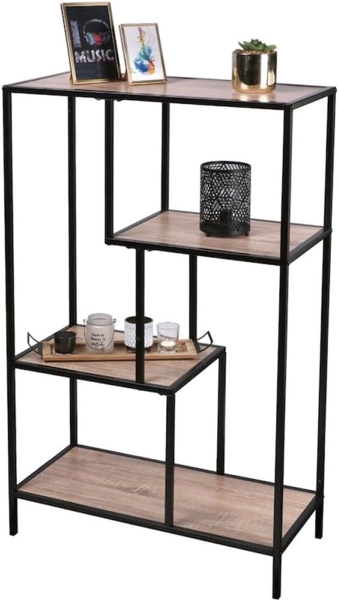 Boekenkast met 4 houten planken - opbergkast - ruimtebesparend - decoratieve open plank - SnelShoppen