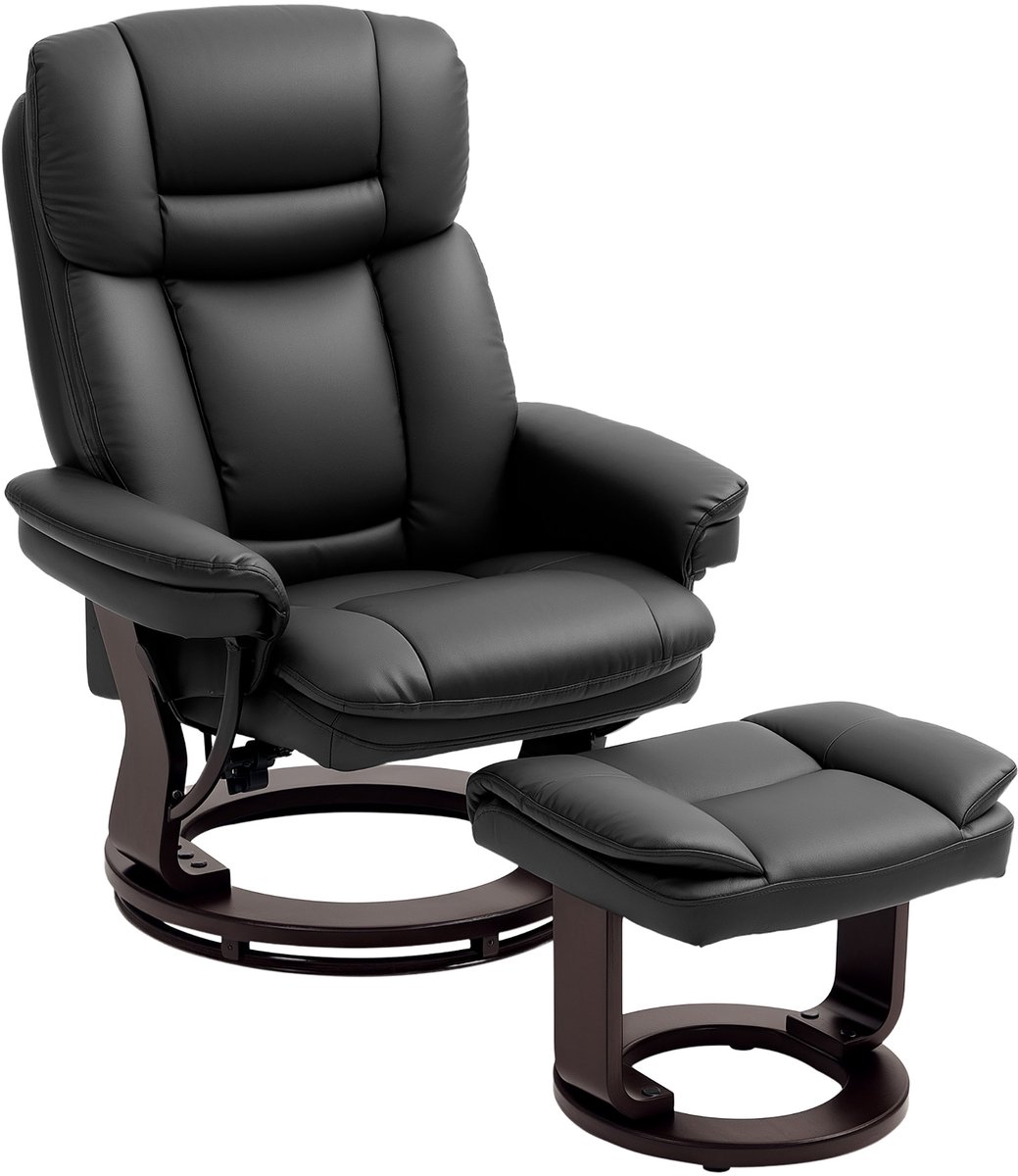 Homona Relaxfauteuil met hocker - 360° draaibaar en verstelbaar - Kunstleer - 86 x 83 x 107 cm - Zwart