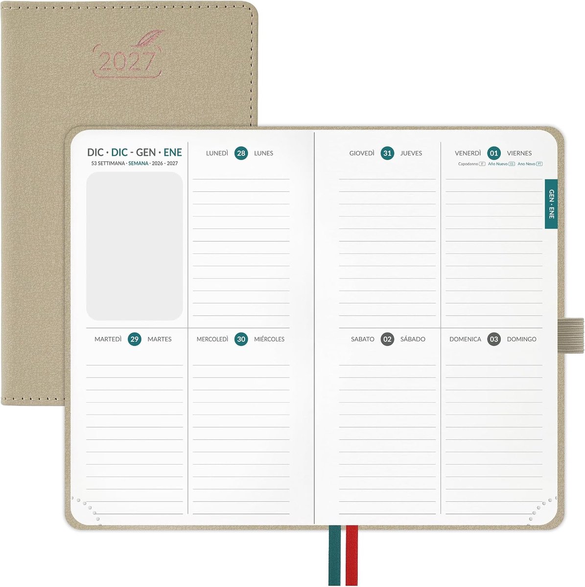 Zakagenda 2027 A6 - PU-leer - Roze met roségouden papierrand - Perfect voor jouw wekelijkse planning - ShopVlot