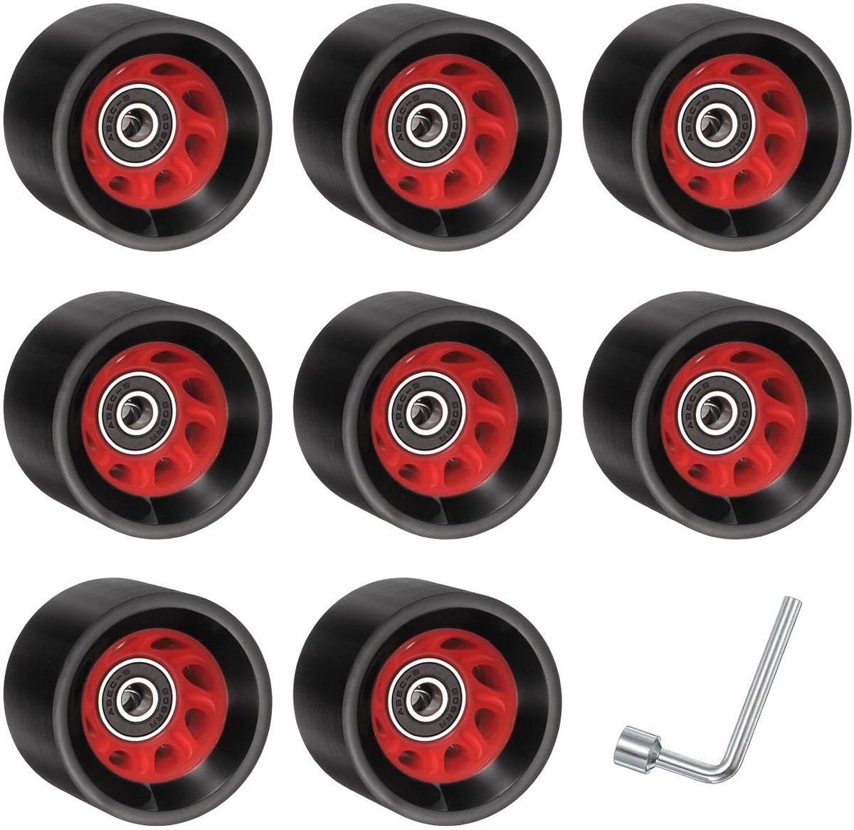 sets vierwielige katrollen, met lagers, 58 mm x 39 mm, 95A, zwart en rood.