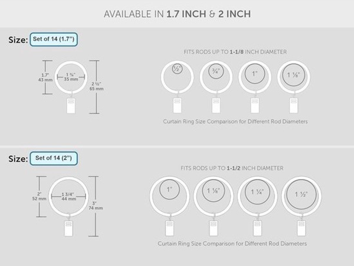 Gordijnringen met klemmen - Clipringen - Voor het ophangen van gordijnen - Set van 14 stuks - Opening van 43 mm - Zwart