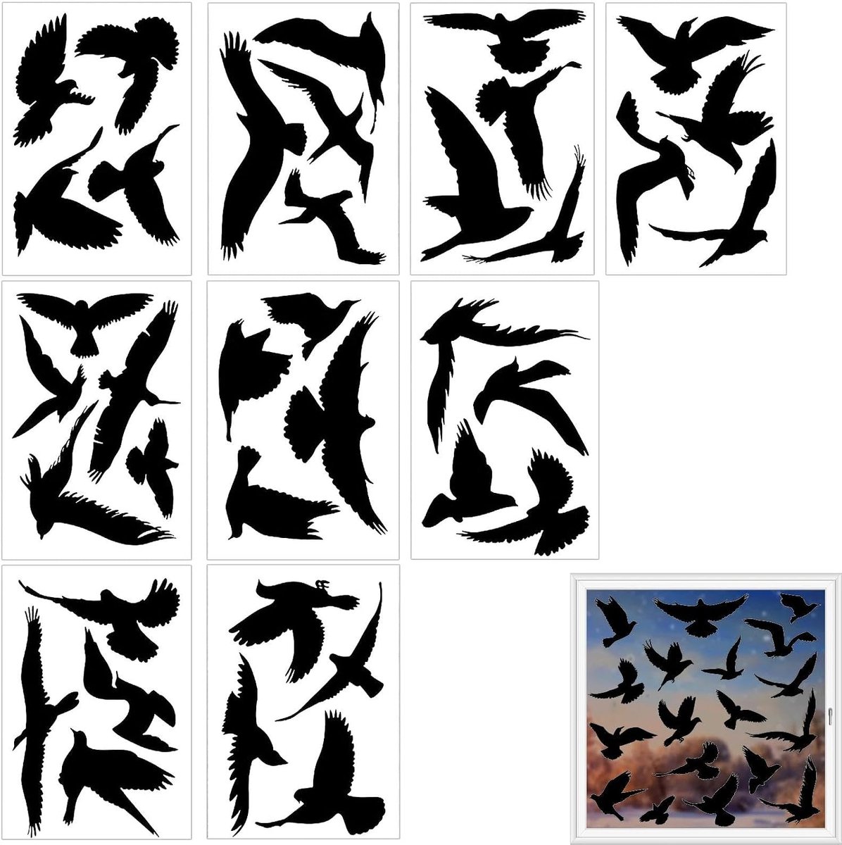 Raamstickers, vogelbescherming, ramen van pvc, herbruikbare elektrostatische glasstickers, voor ramen en glazen deuren (zwart)