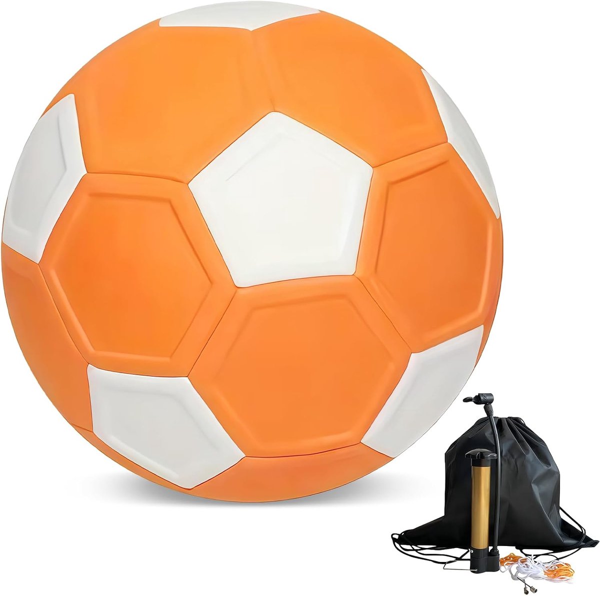 Curve Ball maat 5 | Eva-materiaal Flexibele curvebal voor kinderen & training | Incl. voetbalpomp + dubbele naalden + je | Oranje-wit (22cm)