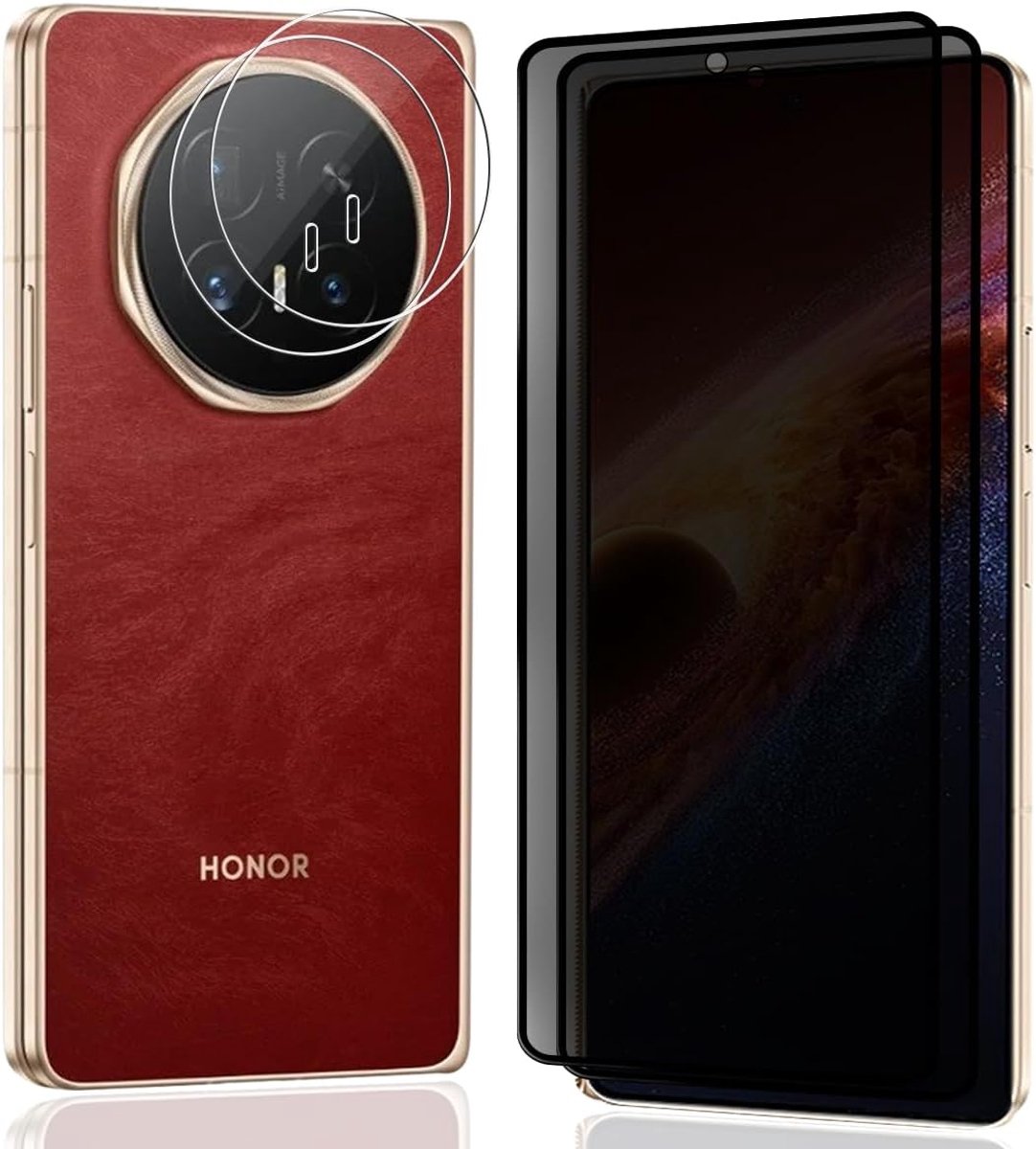 Screenprotector van gehard glas voor Honor Magic V6, 2 stuks gehard glas + 2 stuks camerafolie, 9H anti-kras HD, glazen displaybeschermfolie
