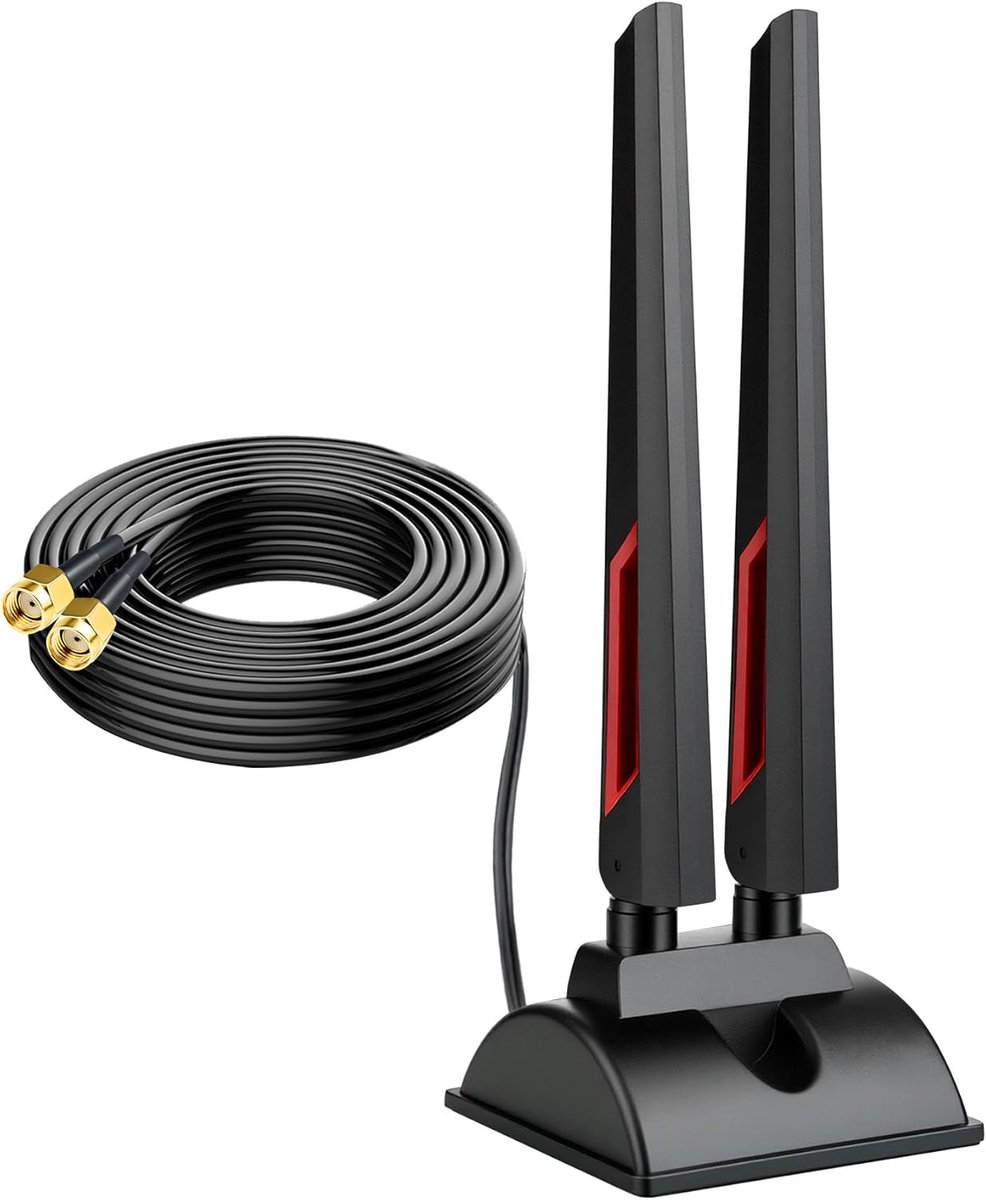 6E antenne 2,4 GHz/5 GHz/5,8 GHz/6 GHz wifi-signaalversterker, tri-band magneetvoet met RP-SMA-adapter, 2 m verlengkabel voor wifi 6 router, PCI PCI-E-kaart, pc-moederbord, Bluetooth