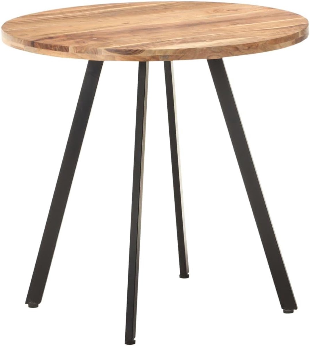 Houten eettafel, 80 cm, acacia-industrieel design met ijzeren poten, voor eetkamer en keuken, robuuste tafel van massief hout, handgemaakte acaciahout tafel