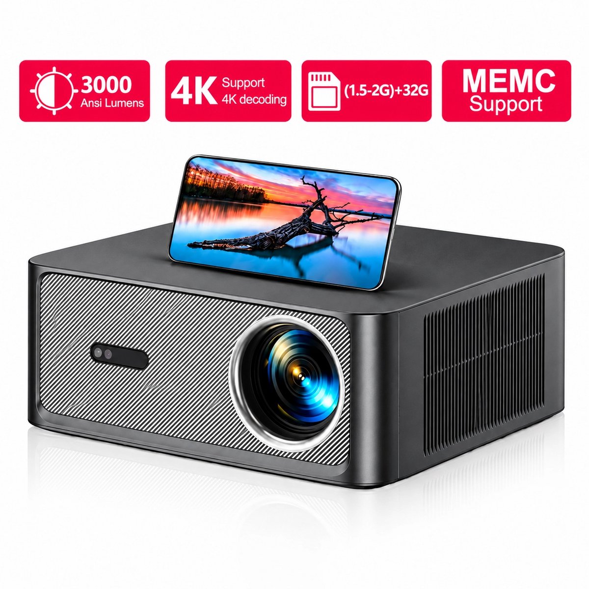 Atlasyx beamer - Beamer 4k - Smart projector - 4k projector - Film projector - Draagbare projector - Full HD 1080P - 31,5x23x12 cm