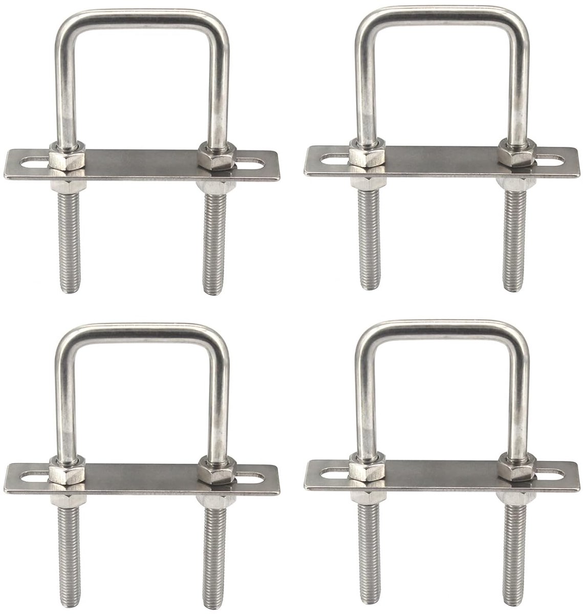 304 roestvrijstalen vierkante U-bouten met zeskantmoeren, frameplaat, ronde ringen (4 stuks)