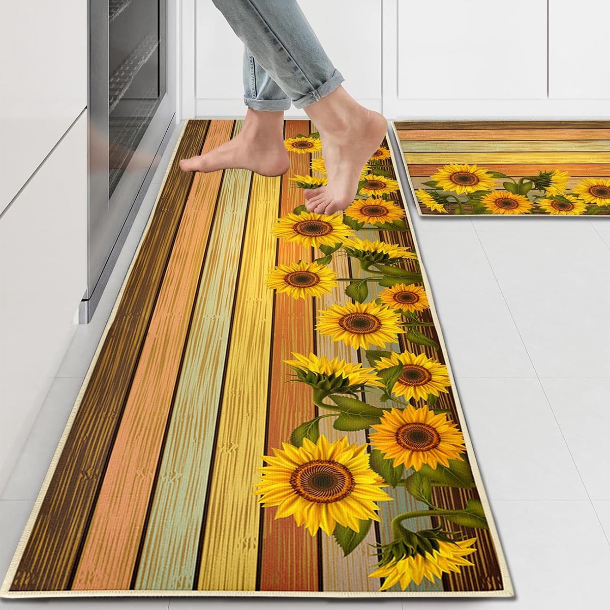 2 stuks, wasbare rubberen achterkant, keukenmat, water- en olieabsorberend, keukenmat, vloermatset voor keuken, wasserij, woonkamer (A10, 40 x 120 cm + 40 x 60 cm)