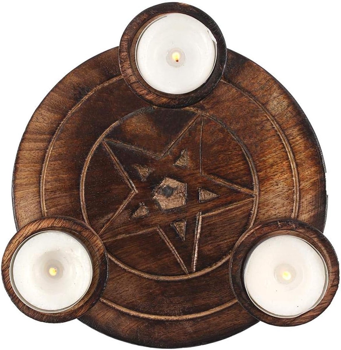 Theelichthouder | Pentagram | 1 Stuk | Hout | 6,8 "x 6,8" x 1"